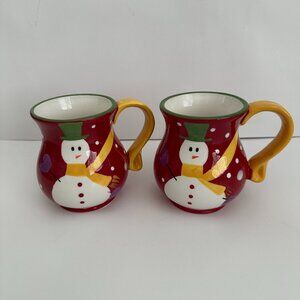 Pier 1 Imports 2 Christmas Snowman Coffee Mugs 16oz